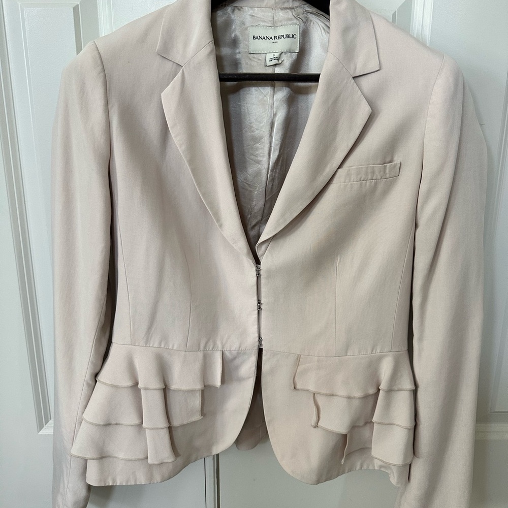 Banana Republic Cream Blazer with Ruffled Peplum Detail